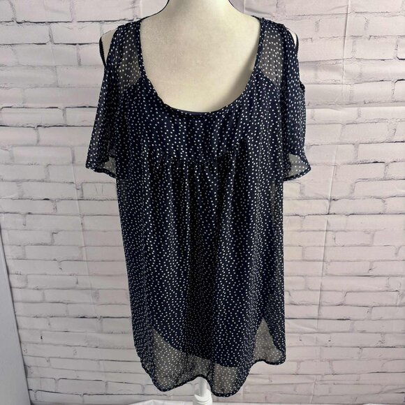 Torrid Navy Polka Dot Cold Shoulder Chiffon Dress – Size 2 (2X) - Picture 1 of 7